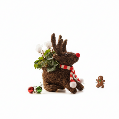 Sitting Reindeer – Festive Decorative Ornament (Red, White, or Red & White) The Rose Press Garden