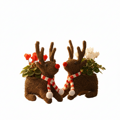 Sitting Reindeer – Festive Decorative Ornament (Red, White, or Red & White) The Rose Press Garden