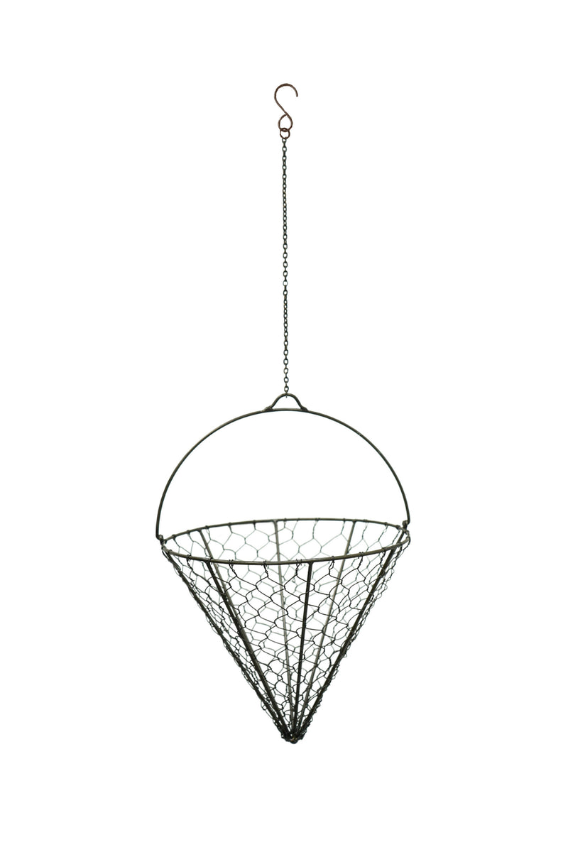 Outdoor Hanging Wired Netted Cone - Zinc